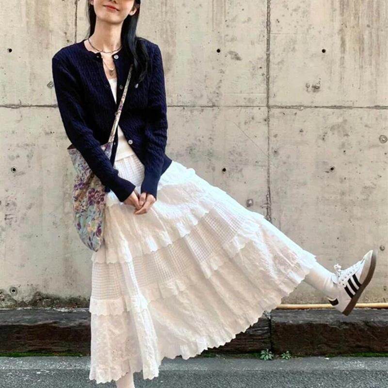 白色蛋糕裙女春季2026新款高腰a字半身裙中长款半裙芭蕾蓬蓬裙子