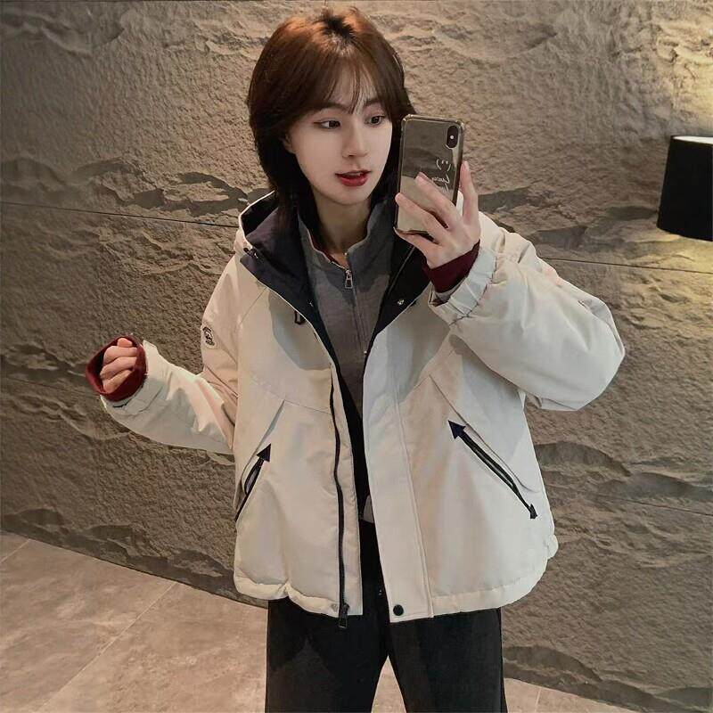 小个子连帽加绒加厚派克服外套女2025冬季新款时尚保暖短款冲锋衣