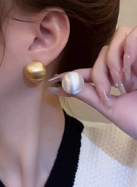 百搭圆球耳环925银针耳钉日式网红拉丝轻奢高级感耳环女时尚耳饰