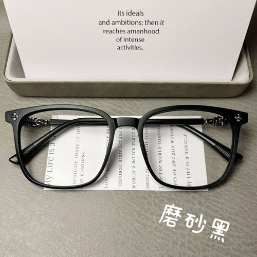 磨砂黑框眼镜无镜片女近视可配度数素颜大脸黑色超大框平光防蓝光