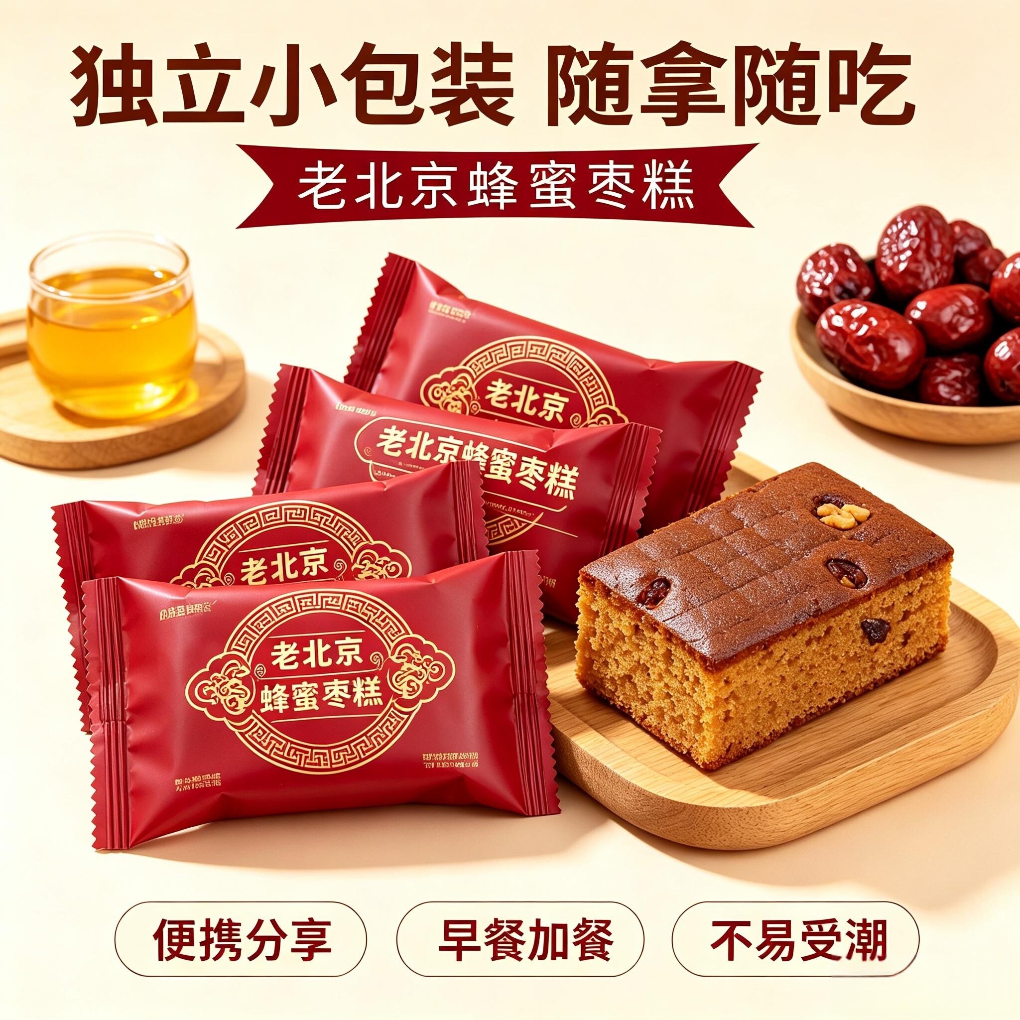 老北京风味蜂蜜枣糕核桃红枣泥糕中式糕点/新中式糕点