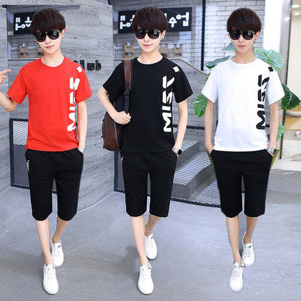 初中学生12青少年13短袖衣洋气15岁男孩14运动T恤短裤16夏一套装7|msdalam kategori Pakaian Lelaki, baju-T - dari Buy2taobao.com untuk memberikan perkhidmatan ejen Taobao profesional membeli