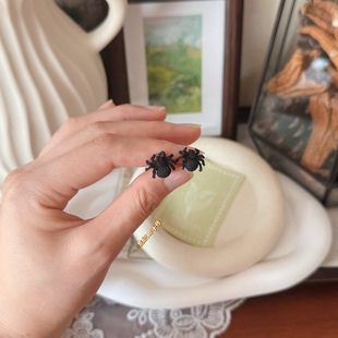 原创微钩手工微钩蜘蛛纯银耳钉成品森系复古风配饰送礼