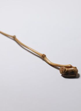 山宁竹舍 异形竹枝巧雕灵芝如意茶拨 茶器