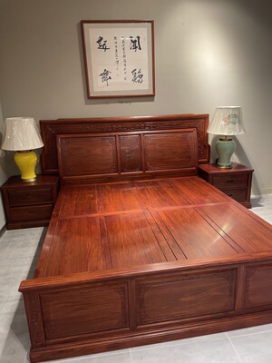 年年红红木家具大果紫檀双人床中式古典双人床实木大床