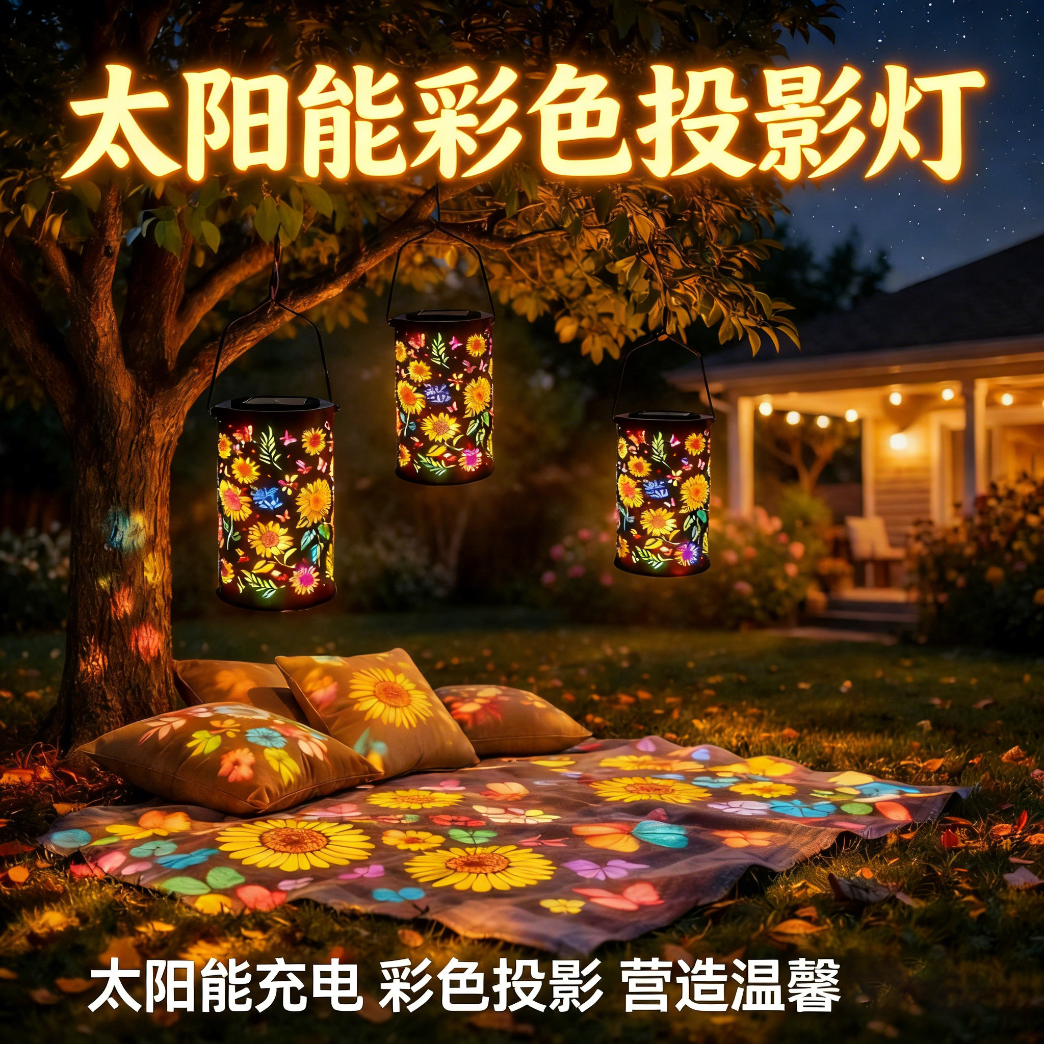 太阳能户外镂空防水庭院阳台装饰挂灯花园景观装饰彩光灯影投射灯