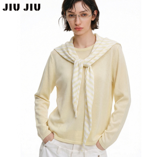 100%天丝两件套上衣 2026新款 JIUJIU显白鹅黄色披肩针织衫 女春季