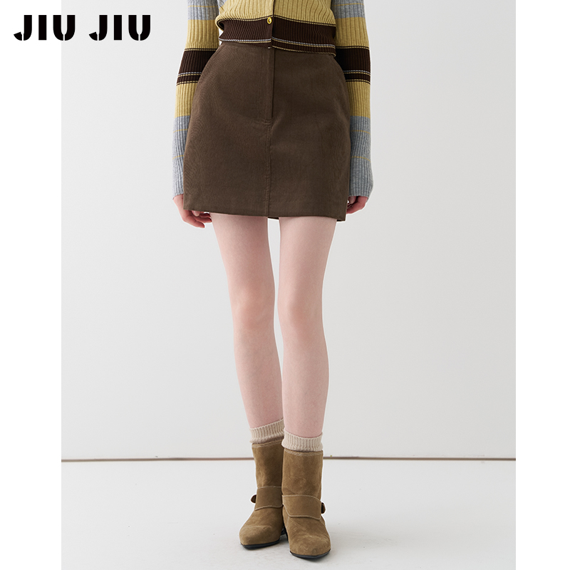 JIUJIU美式复古学院风灯芯绒半身裙女秋冬设计感显瘦a字裙短裙