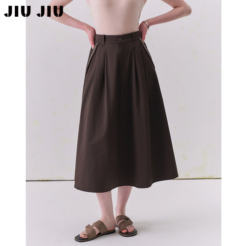 JIUJIU通勤百搭气质半身裙女中长款春夏2026新款显瘦高腰A字裙子