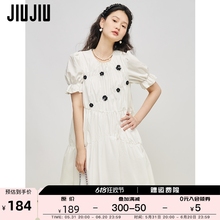 连衣裙女设计感小众夏2024年新款 高腰公主裙 JIUJIU白色初恋泡泡袖