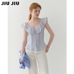 气质衬衣上衣 JIUJIU甜美荷叶边蕾丝拼接衬衫 女夏季 2025新款 小飞袖