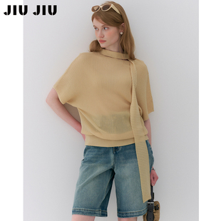 JIUJIU法式 女夏季 2026新款 设计感显瘦气质毛织上衣 复古飘带针织衫