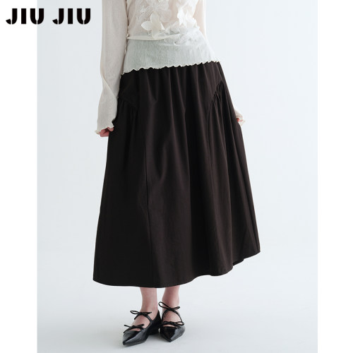 JIUJIU芭蕾复古学院风A字伞裙女2026春新款显瘦高腰黑色半身裙