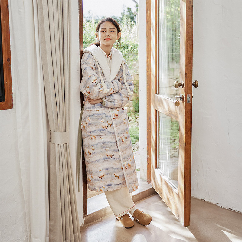 朵朵可可冬季珊瑚绒加厚棉麻夹棉保暖连帽家居服女长袍睡袍,女士内衣/男士内衣/家居服,睡袍/浴袍,淘宝优惠券,粉丝福利购,淘宝优惠卷