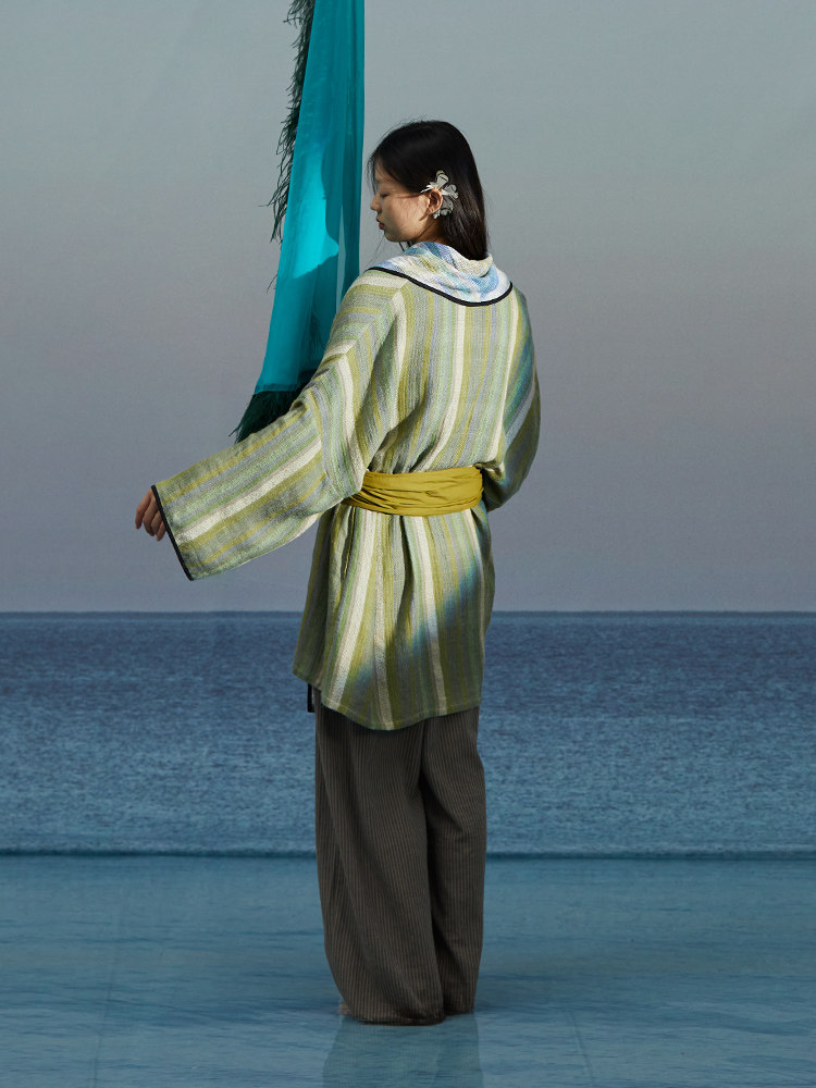 BLOSSOM COCOA AUTUMN AND WINTER STRIPES SIMPLE CASUAL MORNING GOWN PAJAMAS WOMENS LOUNGEWEAR NIGHT DRAPED LONG SLEEVES LONG DRESSING GOWN