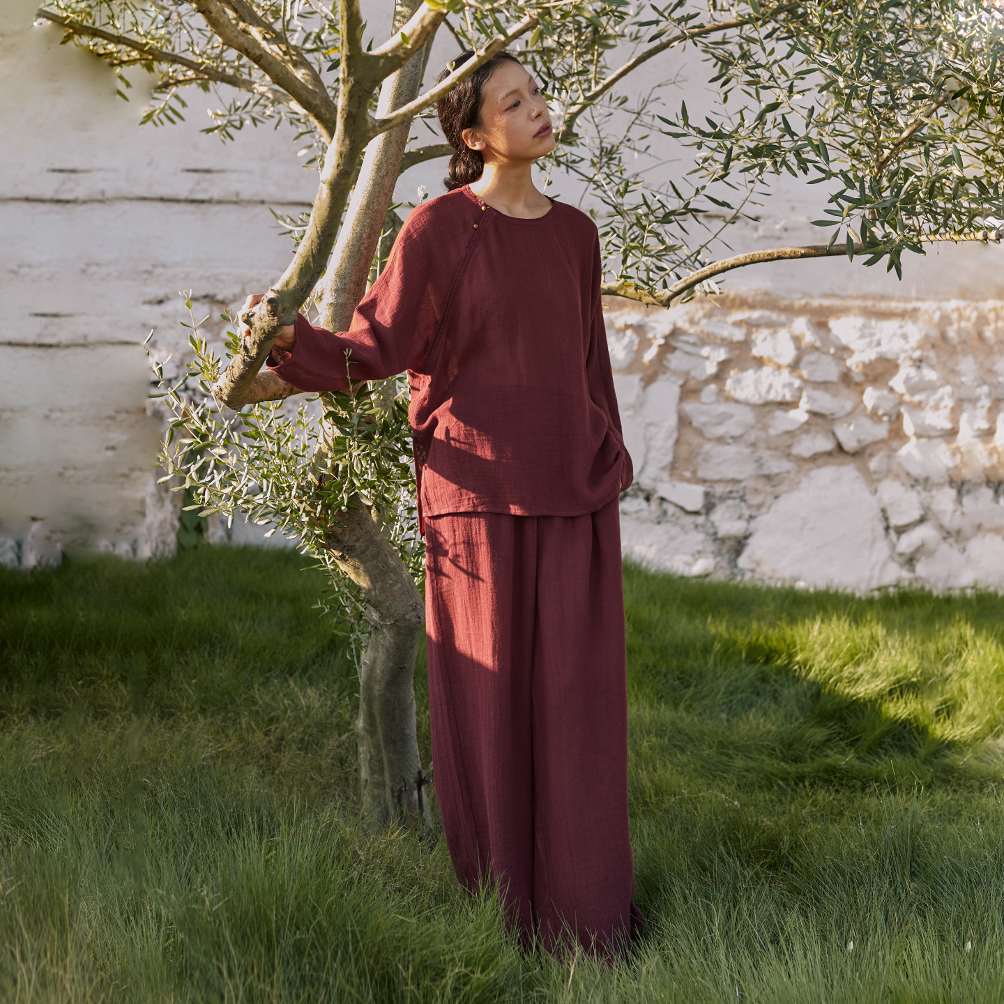 亚麻粗棉布吸湿透气中式站桩服