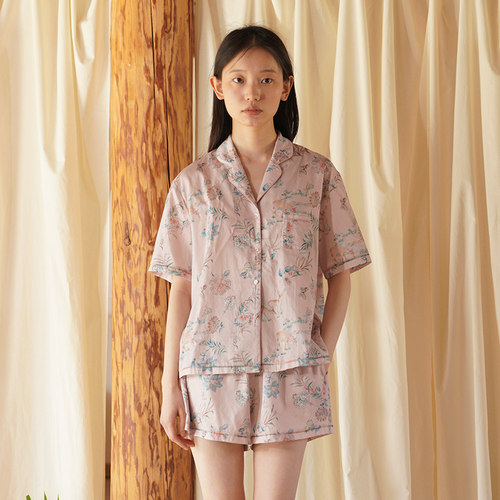 贡缎纯棉印花女睡衣家居服套装