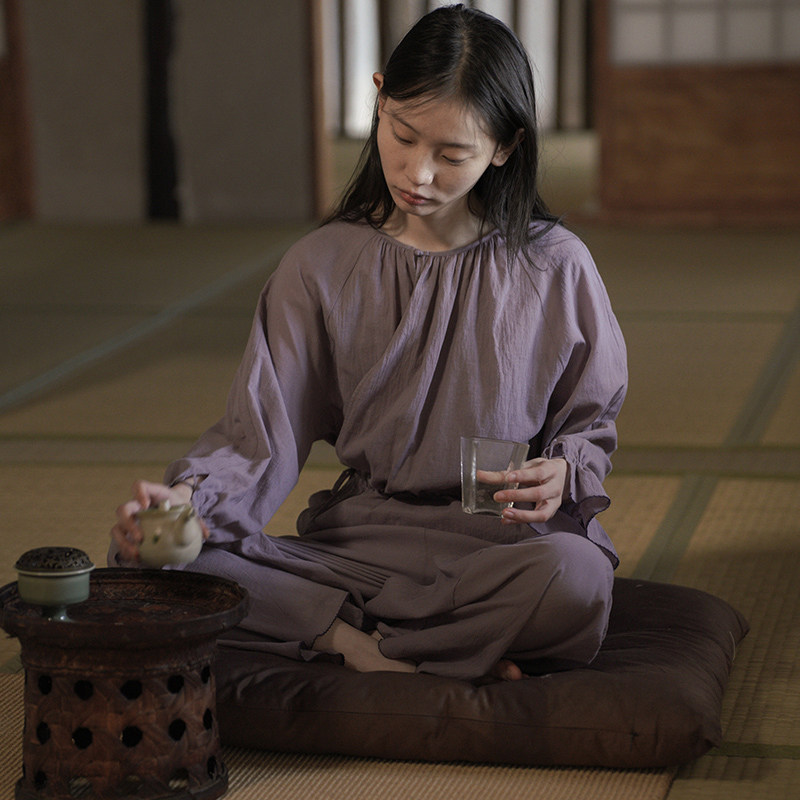朵朵可可春夏季女款棉质宽松冥想禅修服茶服女长袖长裤家居套装