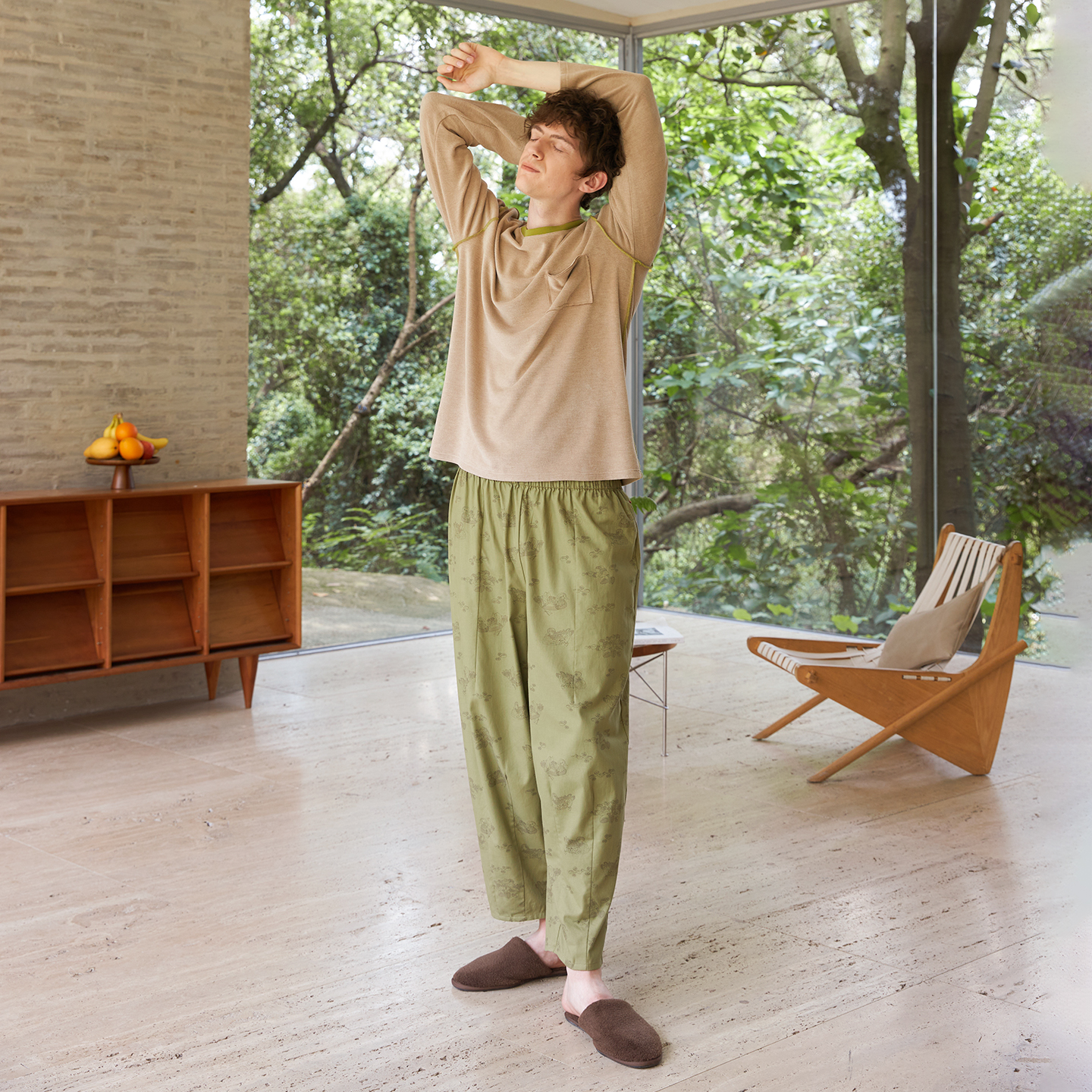 暖绒上衣打底T恤+纯棉印花长睡裤