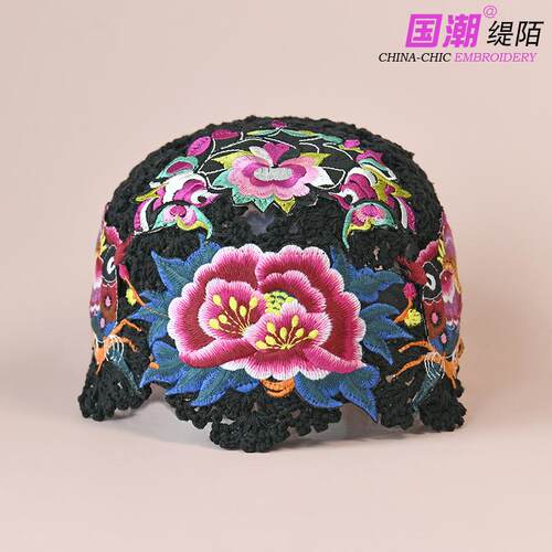 针织帽民族风女刺绣花帽子