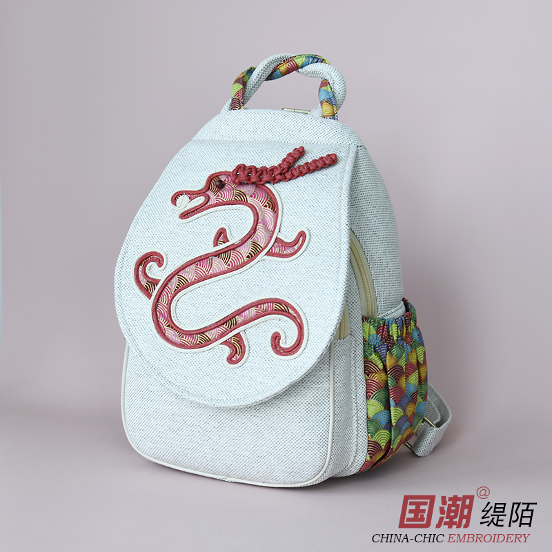 女双肩包布艺中国龙背包