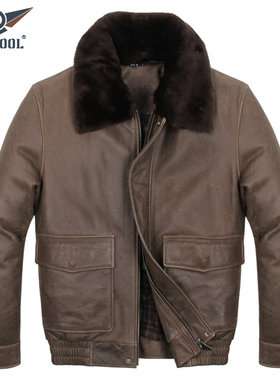 欧美休闲真皮皮衣男进口头层纯牛皮皮外套大码飞行服冬季厚皮夹克