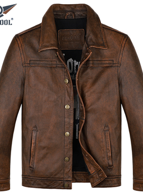 2025新款真皮皮衣男士休闲翻领皮夹克头层牛皮复古做旧百搭皮外套