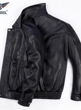 2025港风休闲真皮皮衣男士宽松山羊皮翻领皮夹克秋冬季羽绒皮外套