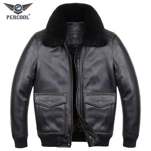 PERCOOL头层厚牛皮飞行服外套