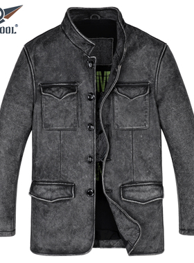 断码清仓真皮皮衣男士头层牛皮中长款猎装皮夹克复古做旧立领外套