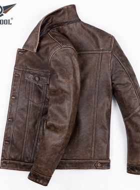 2025新款真皮皮衣欧美风怀旧牛仔款皮夹克头层牛皮复古翻领皮外套