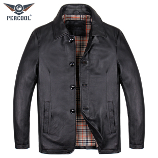 皮夹克 外套男装 中老年真皮皮衣父亲装 男秋冬翻领柔软纯牛皮中长款