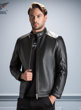 秋冬新款头层牛皮真皮皮衣男士立领短款皮夹克中年休闲皮装皮外套