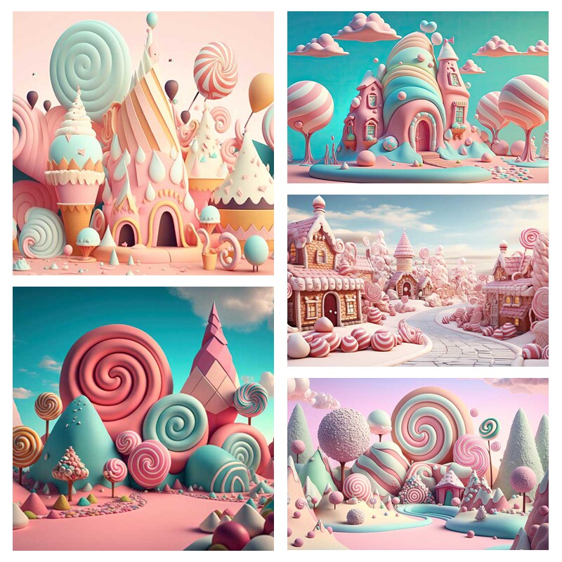 粉色卡通糖果世界背景布少女写真