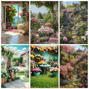 梦幻花园背景布莫奈风景花园写真背景墙布法式少女摄影数码挂布