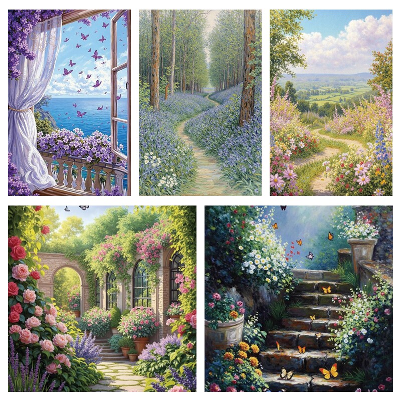 油画风花园森林摄影背景布森系