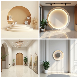 极简空间摄影背景布光影绿植写真布摄影背景主播直播背景墙布挂布