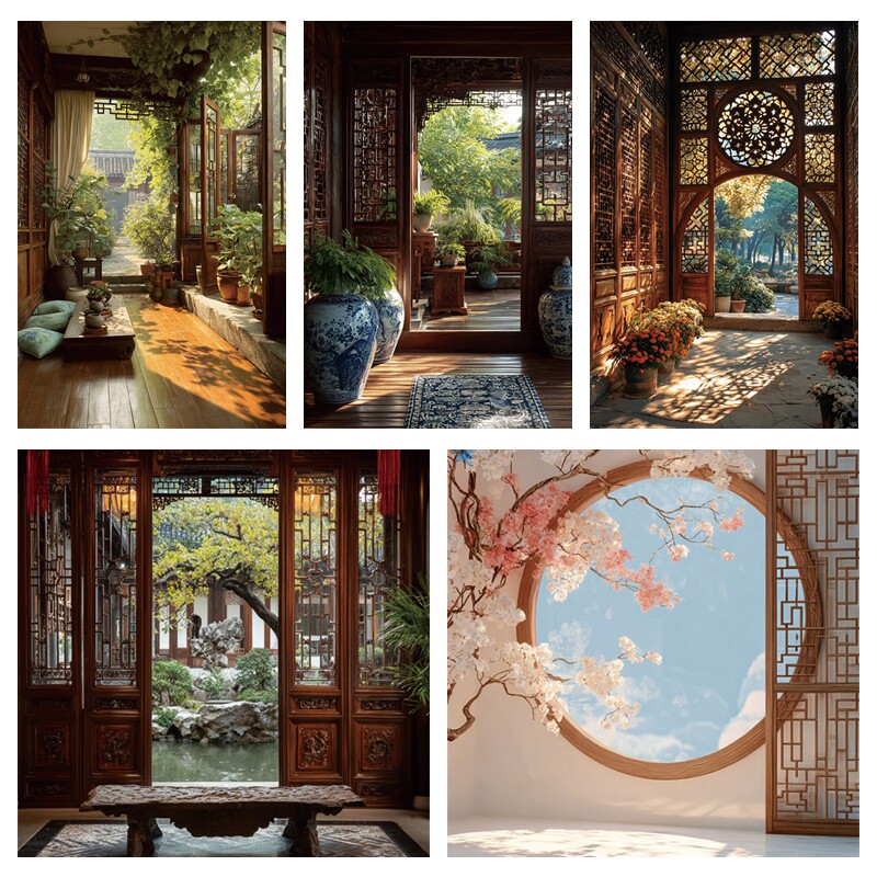 中式直播背景布影楼人像写真数码