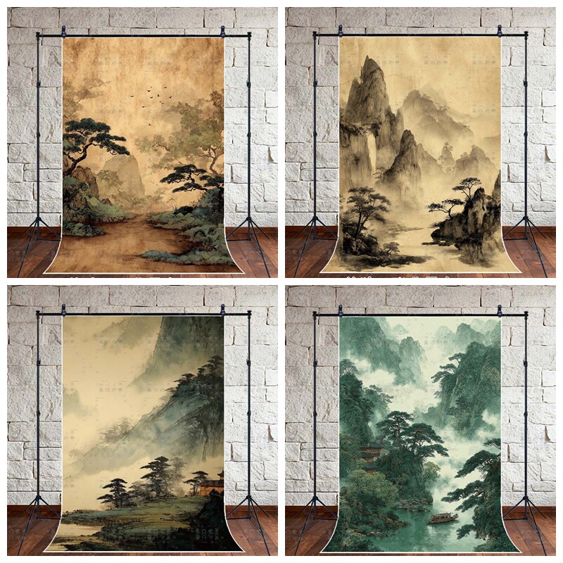 古风背景布仿真工笔画风景写真