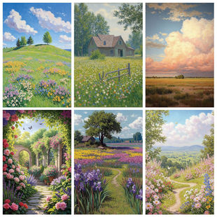 法式油画莫奈花园背景布影楼少女写真风景墙布卧室装饰数码挂布