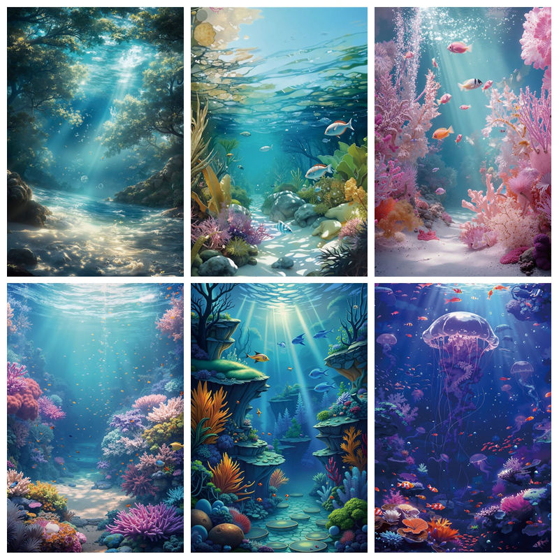 梦幻水下海底世界写真摄影背景布