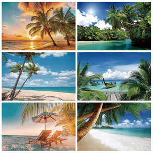 网红直播背景布椰树海滩ins卧室装饰高级感户外氛围拍照直播墙布