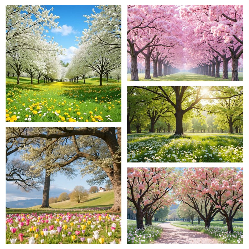 春季森林唯美花朵风景背景布