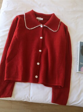天使女装新款小香风娃娃领单排扣针织开衫毛衣纯色长袖外套61615