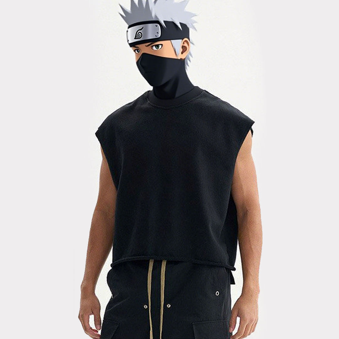 可定制图案重磅毛圈布宽短版型卫衣料坎肩背心散边boxy宽松无袖t