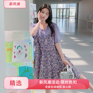 新款复古优质通勤链接现货紫假两件辣妹连衣裙小个子
