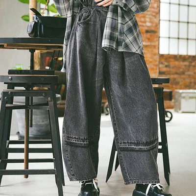 日系复古百搭休闲牛仔弯刀裤女士百搭纯棉哈伦裤长裤nk