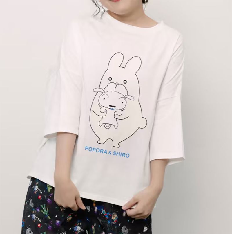 日系夏新品前后卡通图案印花短袖T恤百搭上衣女