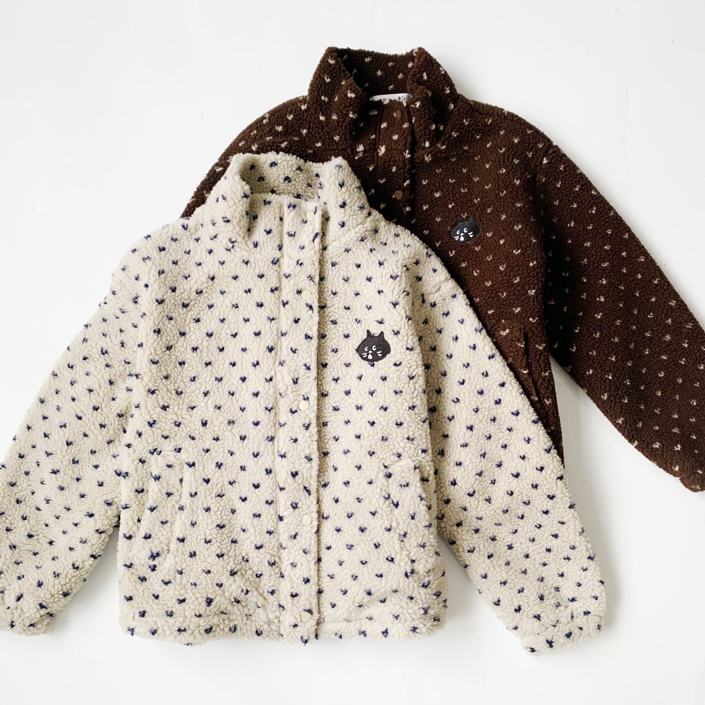 日系惊讶猫咪羊羔毛拉链立领外套百搭保暖上衣女秋冬款