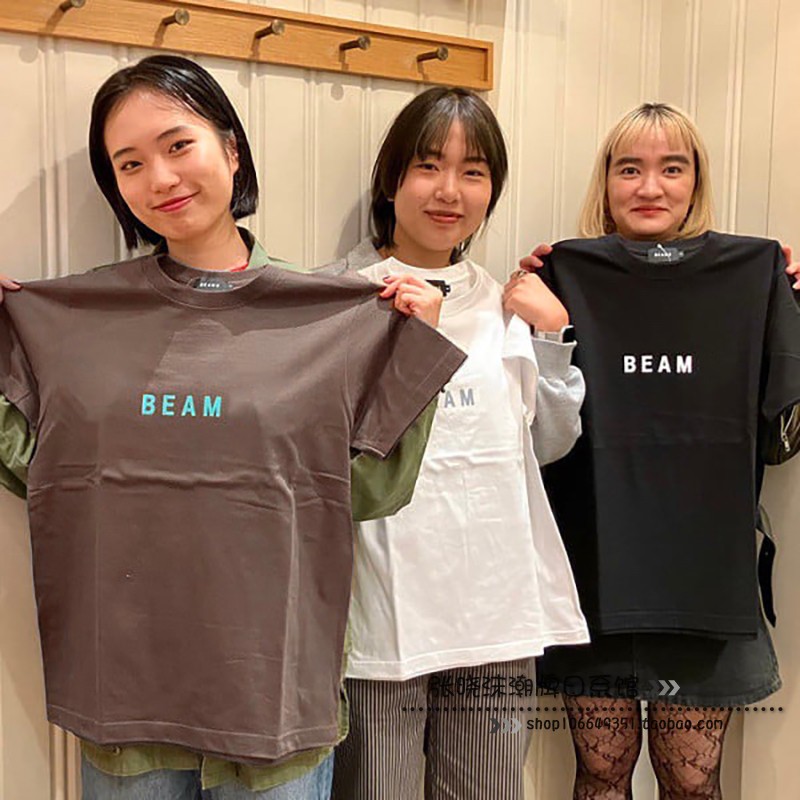 张晓沫日系beams字母印花纯棉宽松短袖T恤男女同款上衣